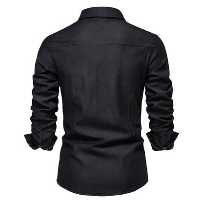 Chemise Homme en Jean Coupe Slim – Manches Longues Style Classique en Mélange de Coton