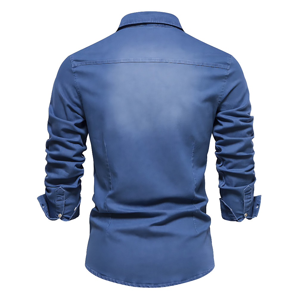 Chemise Homme en Jean Coupe Slim – Manches Longues Style Classique en Mélange de Coton