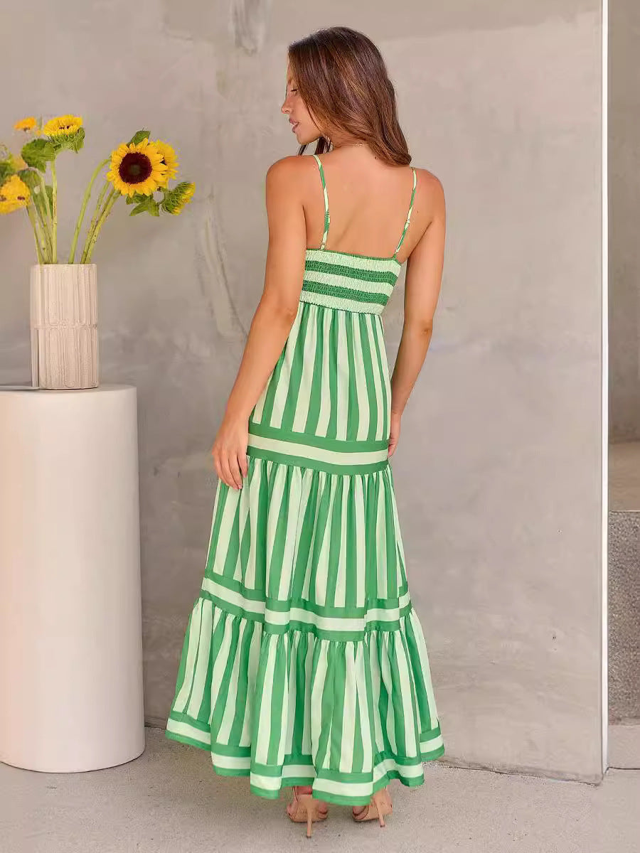 Robe longue d'été à rayures élégantes – Bretelles fines