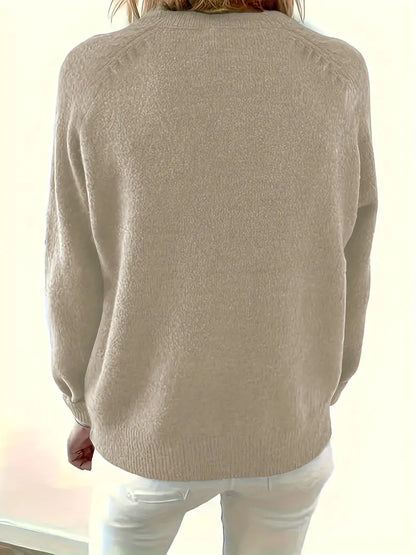 Women's crew-neck sweater with buttons - Elegant and comfortable