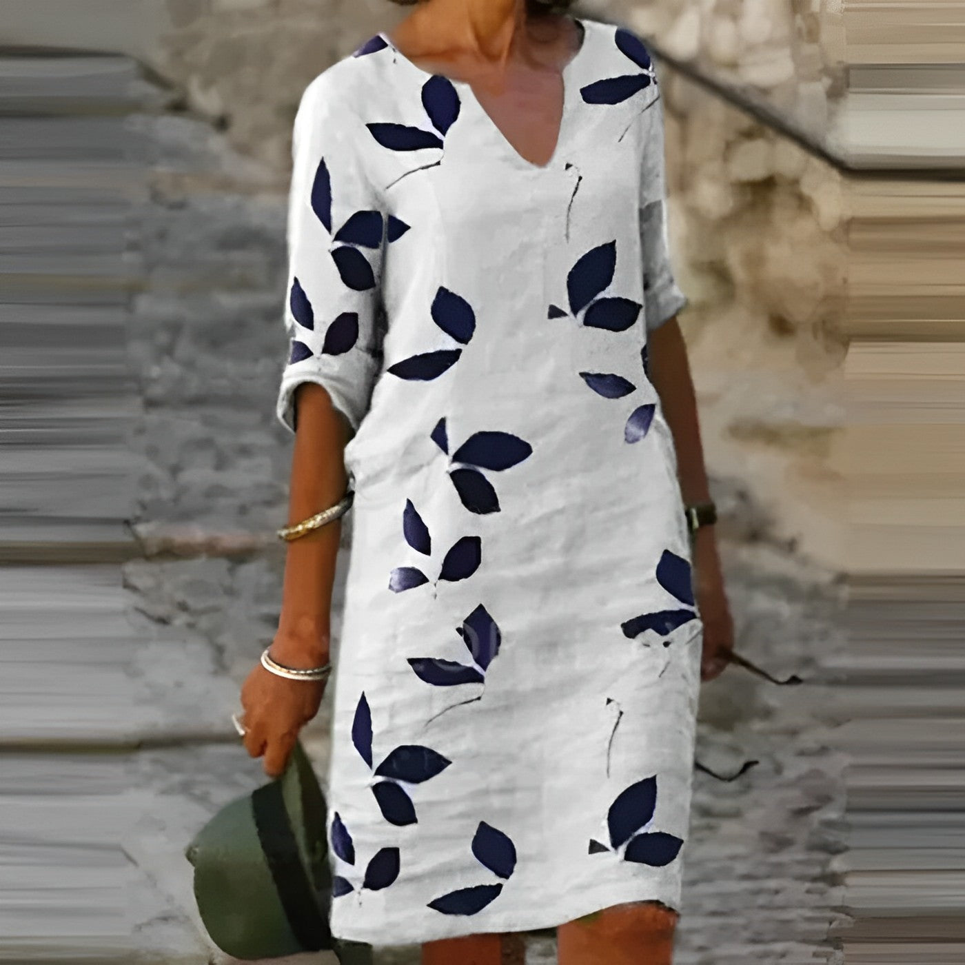 Robe Midi Florale Élégante Femme – Coupe Décontractée Col V pour l’Été