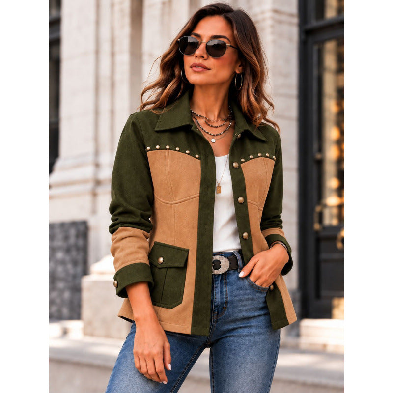 Veste femme color-block retro - Casual et chaude