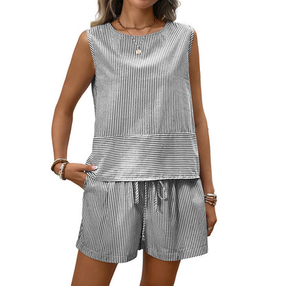 Ensemble Décontracté Deux Pièces pour Femme – Débardeur Sans Manches Col Rond et Short