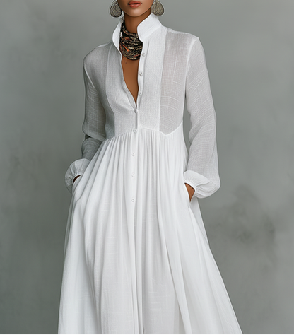 Robe maxi femme boutonnée sur le devant - Fluide et elegante