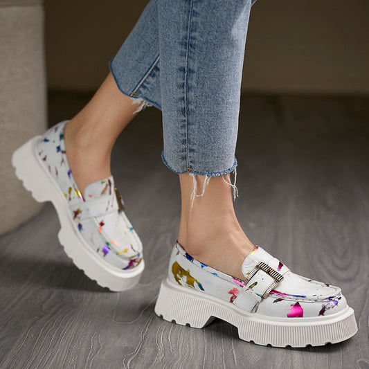 Chaussures à plateforme en cuir ajouré avec boucle – Polyvalentes Légères Respirantes Printemps Automne