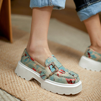 Chaussures à plateforme en cuir ajouré avec boucle – Polyvalentes Légères Respirantes Printemps Automne