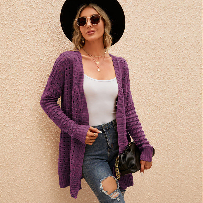 Cardigan lungo da donna in maglia traforata - Morbido e versatile
