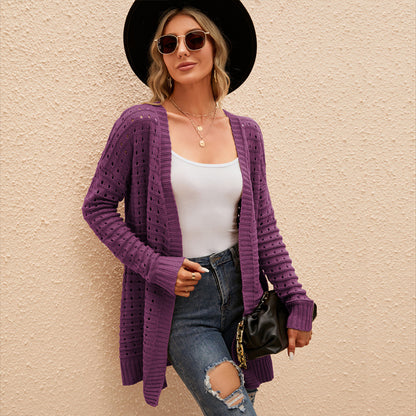 Cardigan lungo da donna in maglia traforata - Morbido e versatile