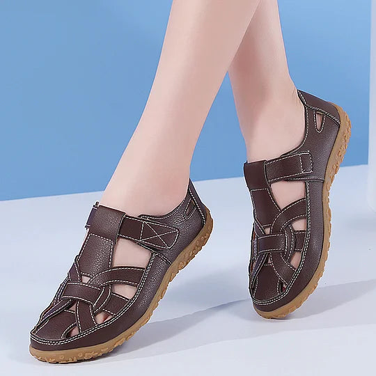 Sandales orthopédiques confortables en cuir à bout ajouré pour femmes – Respirantes, légères et de soutien pour l’été décontracté