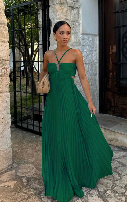 Vestido de mujer plisado sin mangas con cuello halter - Elegante para la noche