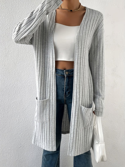 Women's open-front ribbed cardigan - Lightweight and versatile