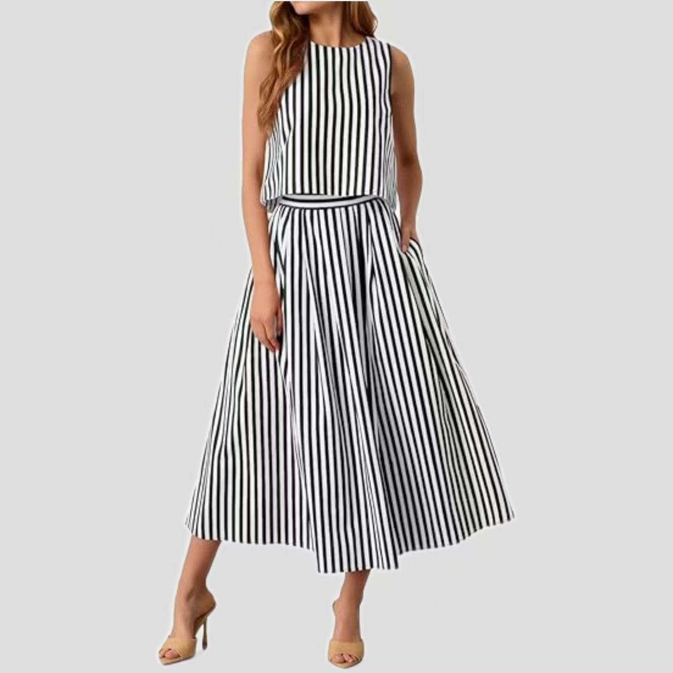 Ensemble Débardeur à Rayures pour Femme – Tenue Deux Pièces Décontractée et Tendance