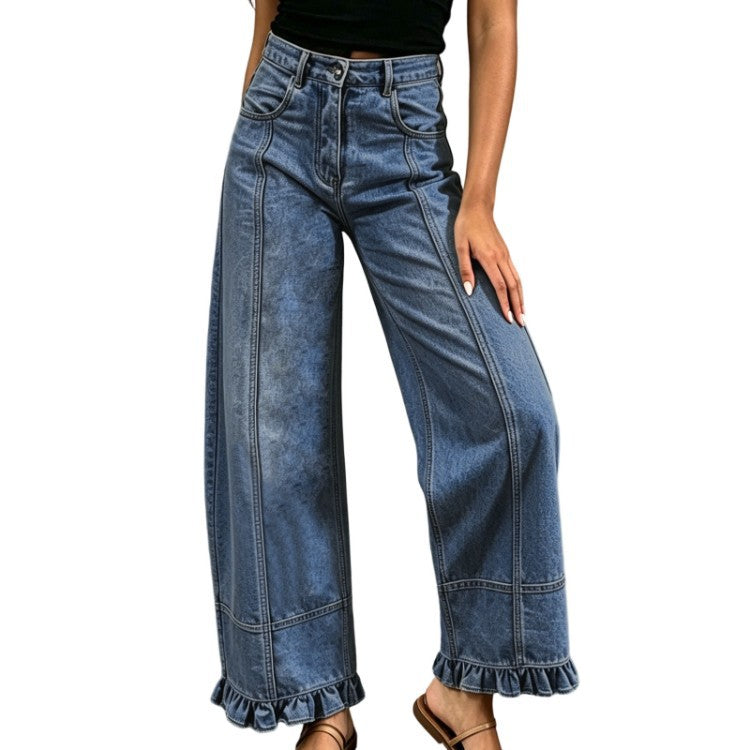 Pantalon en jean ample à jambes larges pour femme – Jean décontracté et élégant à taille haute, idéal pour un look urbain au quotidien