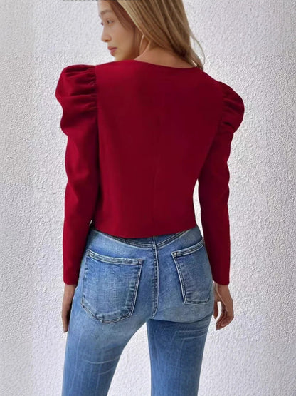 Cardigan da donna - Scollo rotondo, chiusura con cerniera e maniche a sbuffo