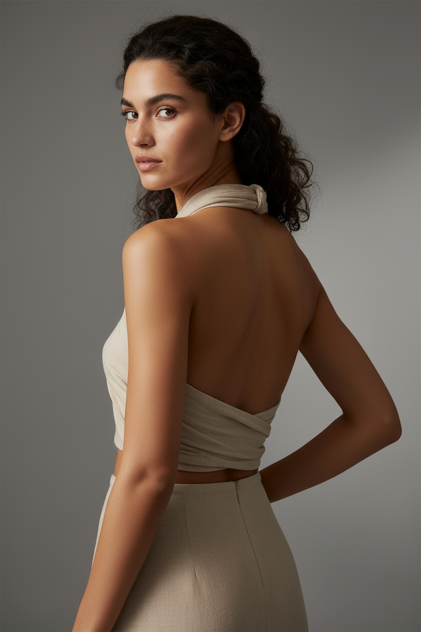 Top court halter femme avec detail croise - Ajuste et tendance