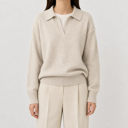 Women's long-sleeve V-neck sweater - Soft and easy to wear