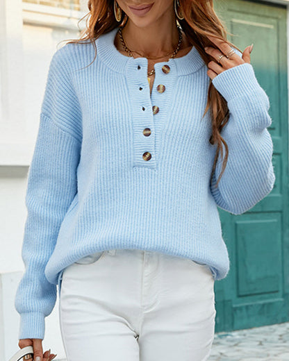 Jersey grueso de cuello redondo para mujer - Tejido suave y cómodo para el día a día
