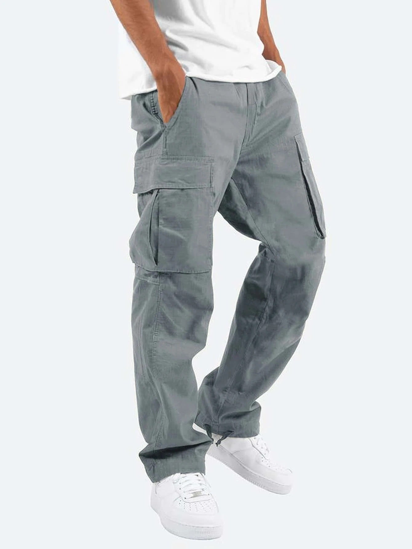 Pantalon Cargo Homme Coupe Ample à Jambes Larges – Pantalon Décontracté en Coton Mélangé