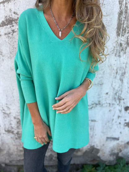 Pull Femme Oversize À Col V Tricoté en Noir