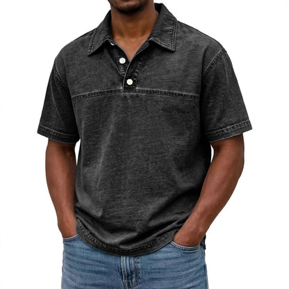 Polo pour hommes élégant couleur unie vintage – Haut à manches courtes