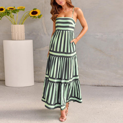Robe longue d'été à rayures élégantes – Bretelles fines