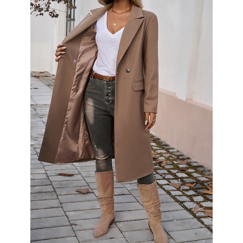 Manteau long femme à col revers – Chaud et élégant