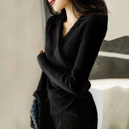Pull à col Claudine pour femme – Tricots ajustée asymétrique