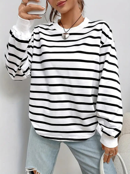 Sweat-shirt décontracté rayé pour femme