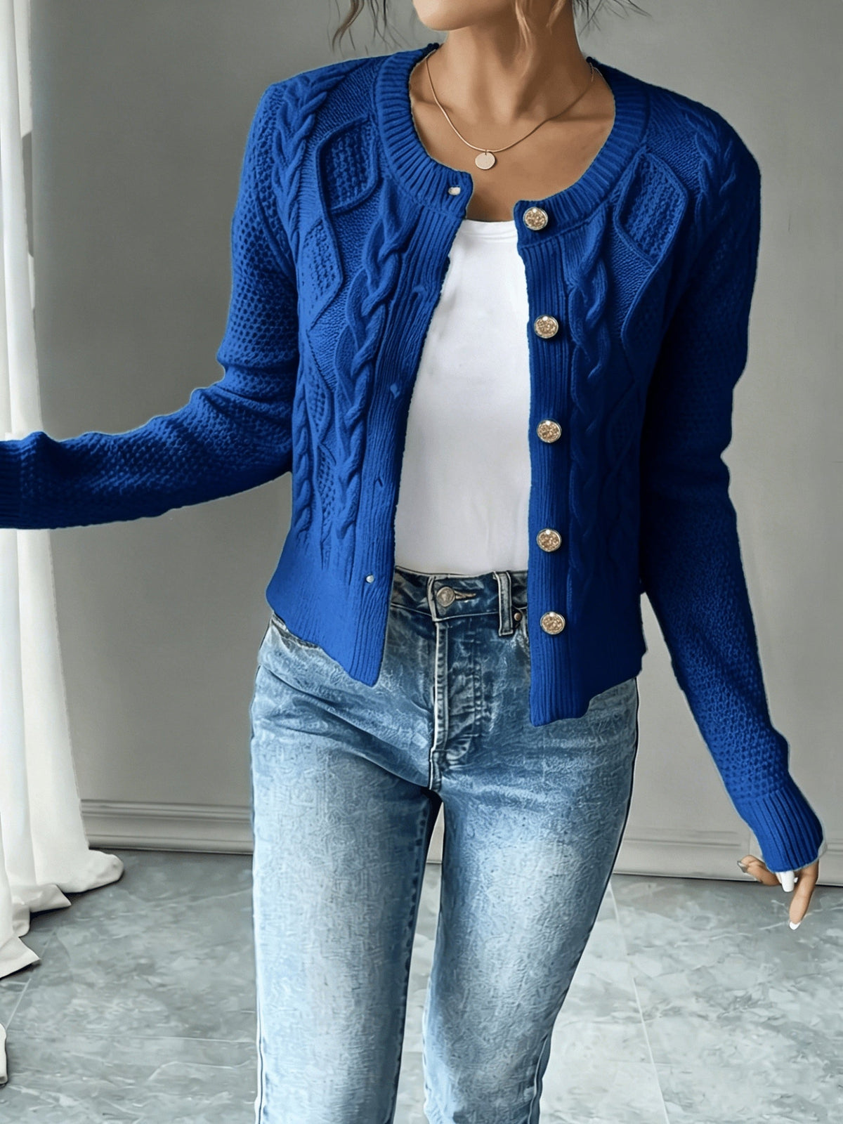 Cárdigan de punto trenzado para mujer con botones - Elegante y suave