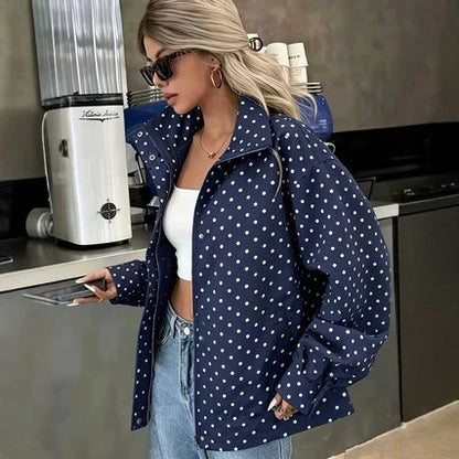 Giacca in tessuto a pois da donna – Cappotto corto elegante dalla vestibilità ampia