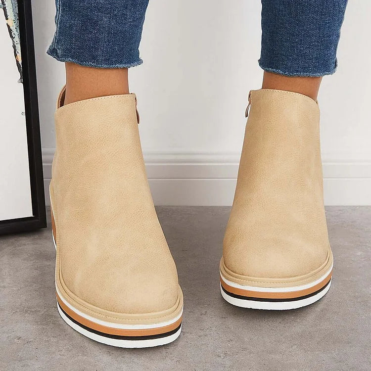 Bottines à plateforme en cuir avec fermeture éclair pour femme – Confort et style quotidien