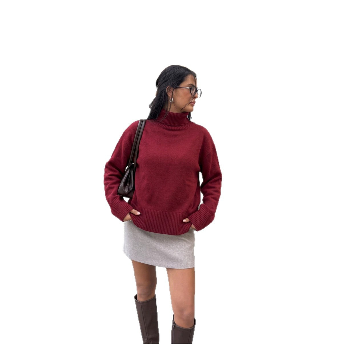 Pull en maille unie ample pour femme – Un style décontracté et confortable pour tous les jours