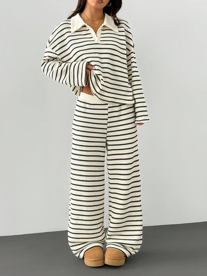 Ensemble Loungewear Femme Deux Pièces Rayé – Style Décontracté Moderne