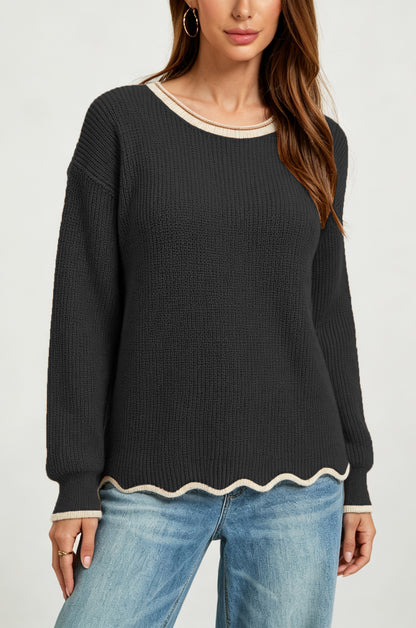 Pullover da donna in maglia ampia con scollo rotondo - Versatile e facile da indossare