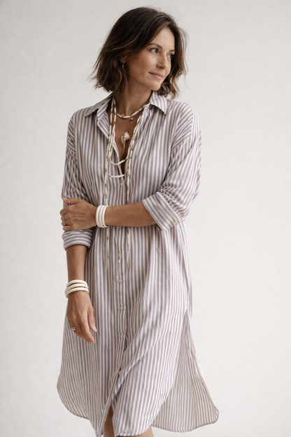 Striped women's robe with tie belt - Chic and casual