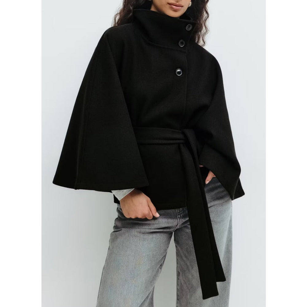 Manteau Cape à Col Haut pour Femme – Manteau d’Hiver Luxe et Élégant