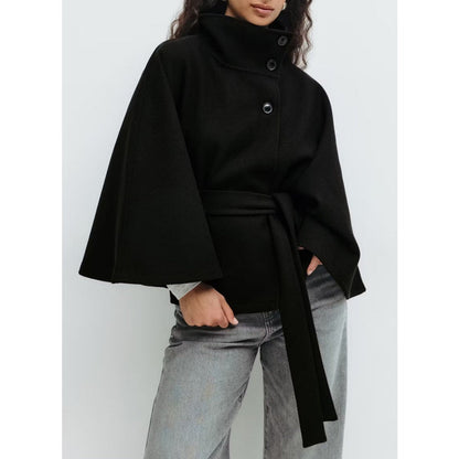 Manteau Cape à Col Haut pour Femme – Manteau d’Hiver Luxe et Élégant