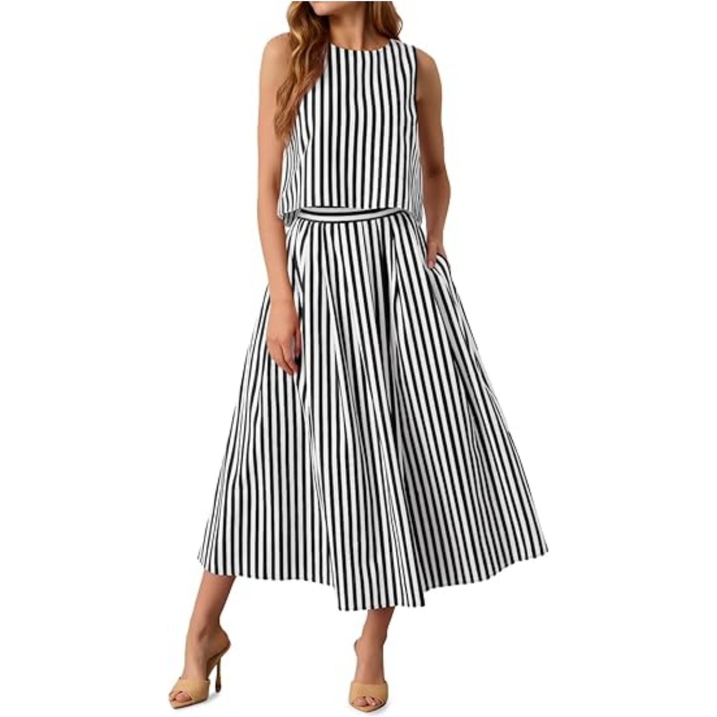Ensemble Débardeur à Rayures pour Femme – Tenue Deux Pièces Décontractée et Tendance