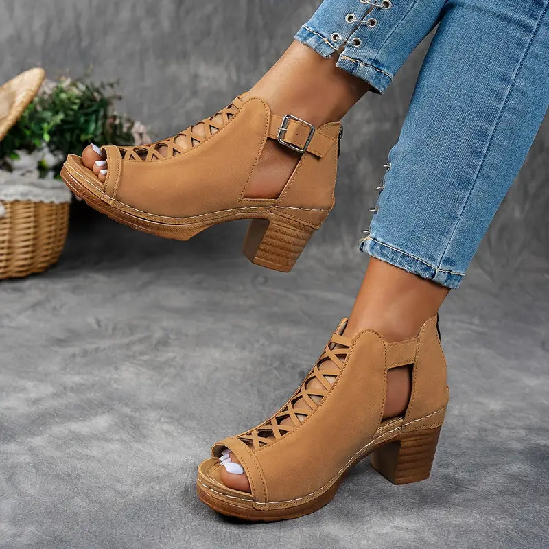 Sandales à boucle ouvertes élégantes hautes femmes – Chaussures d'été légères confortables et premium