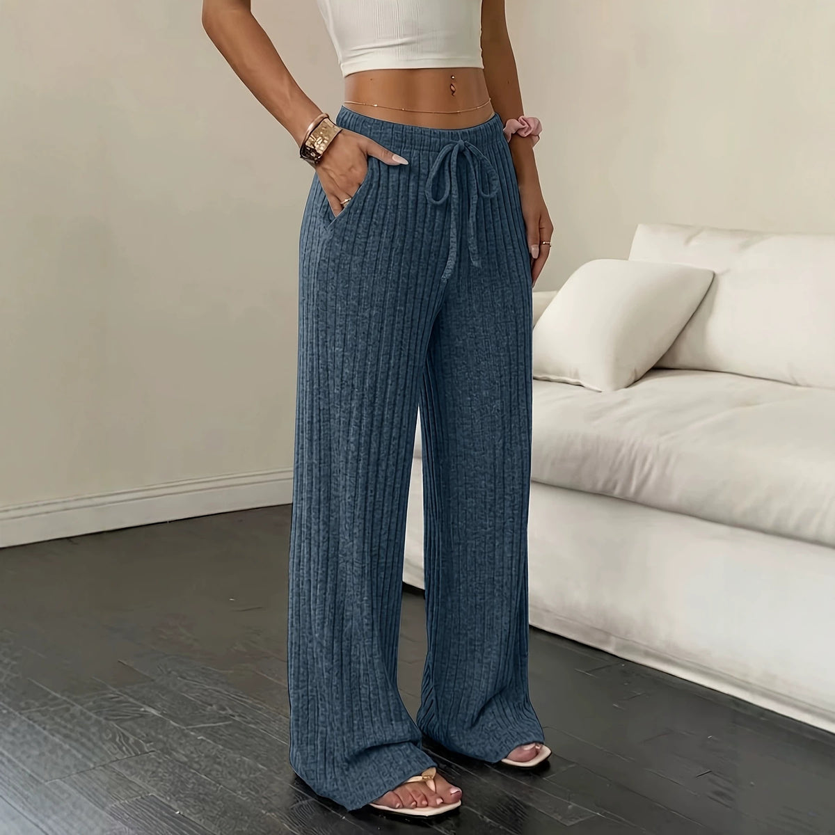 Women's wide-leg ribbed knit pants – Comfortable and modern