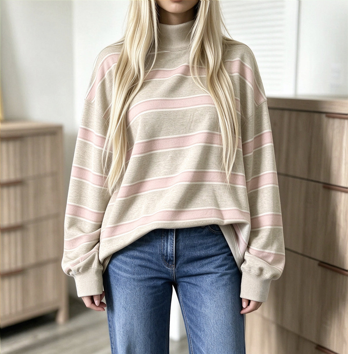 Sweatshirt femme imprimé à rayures – Décontracté et tendance