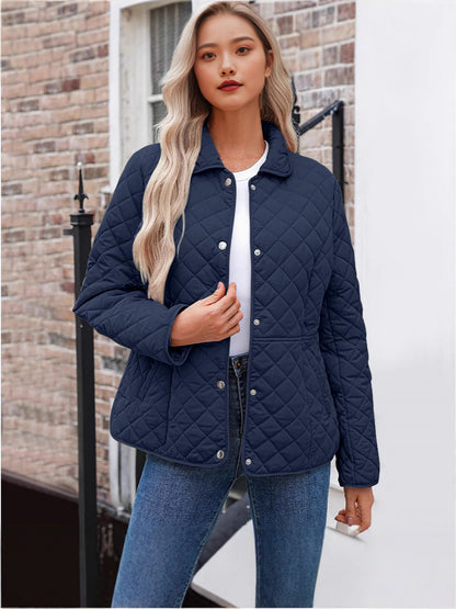 Solid Women's Quilted Jacket – Casual Style with a Warm Notched Collar