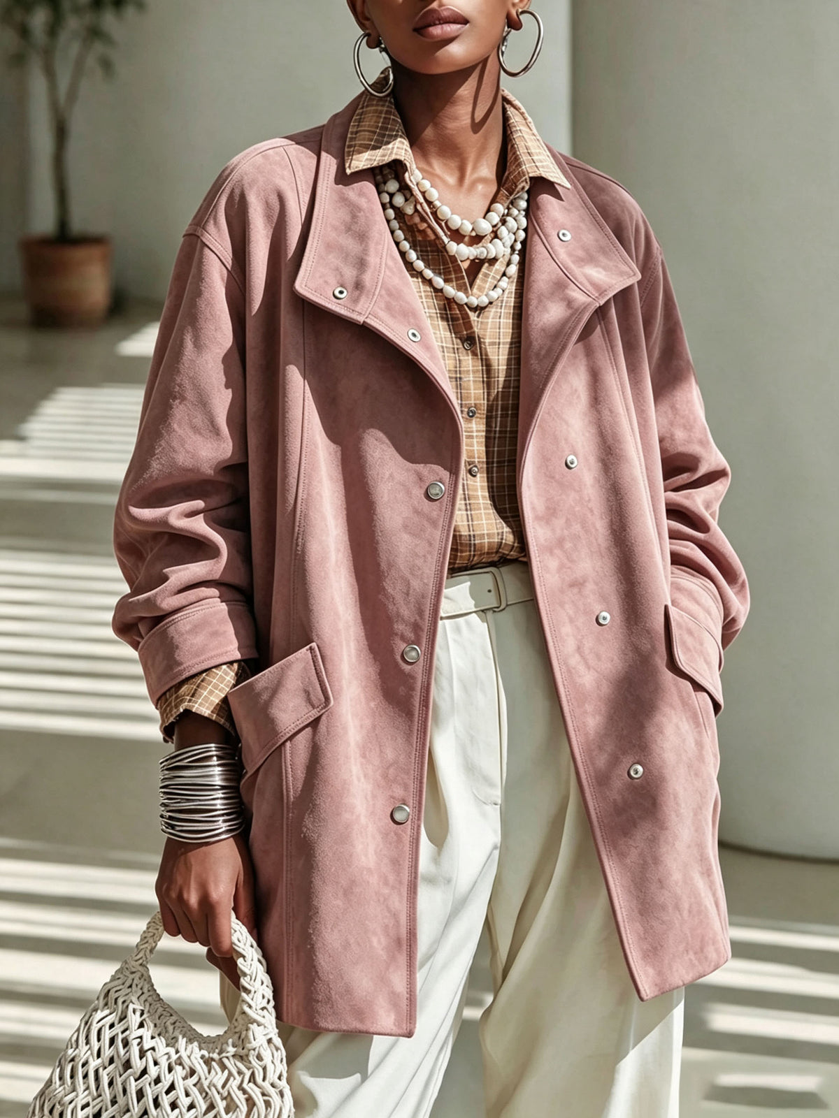 Women's mid-length Mandarin collar coat - Elegant and warm