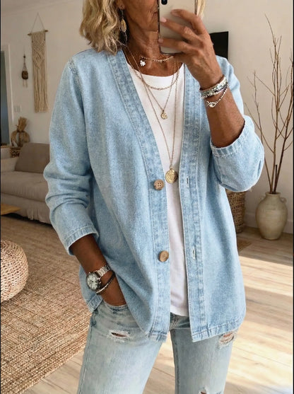 Cardigan casual in denim da donna con bottoni – Uno stile elegante e disinvolto, ideale per creare outfit a strati ogni giorno