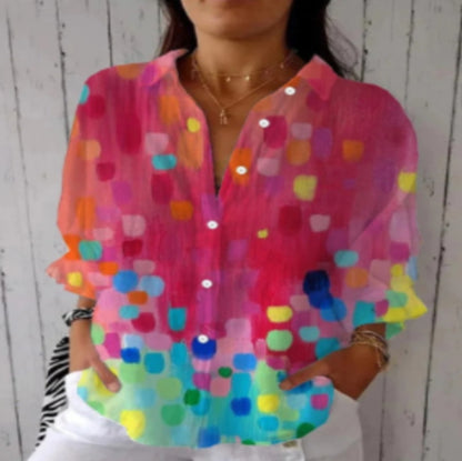 Chemise Femme à Imprimé Floral Coloré – Haut Boutonné Décontracté à Manches Longues