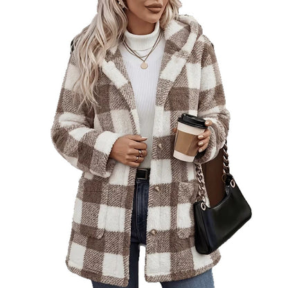 Cappotto da donna a quadri con tasche - Caldo e rétro