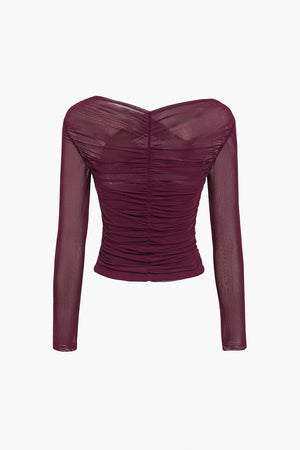 Blusa drapeada de punto para mujer – Mangas largas, estilo elegante y casual para el trabajo.