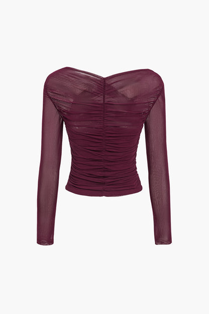 Chemisier drapé en maille pour femme – Manches longues, style élégant et décontracté pour le travail