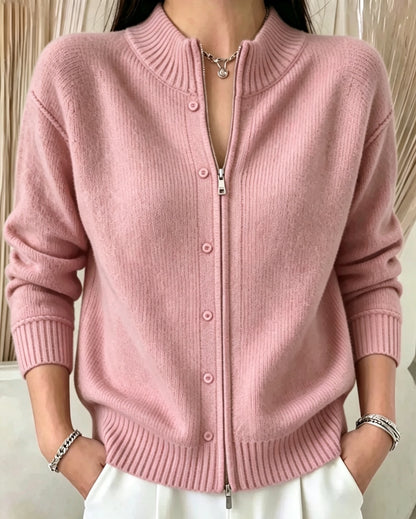 Women's zip-up crew-neck sweater - Soft and practical