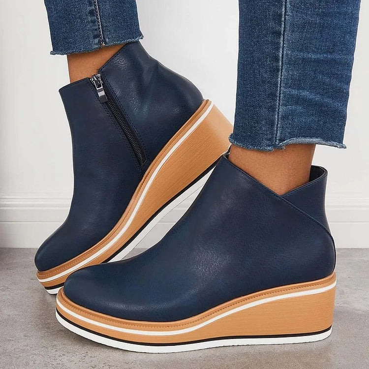 Bottines à plateforme en cuir avec fermeture éclair pour femme – Confort et style quotidien